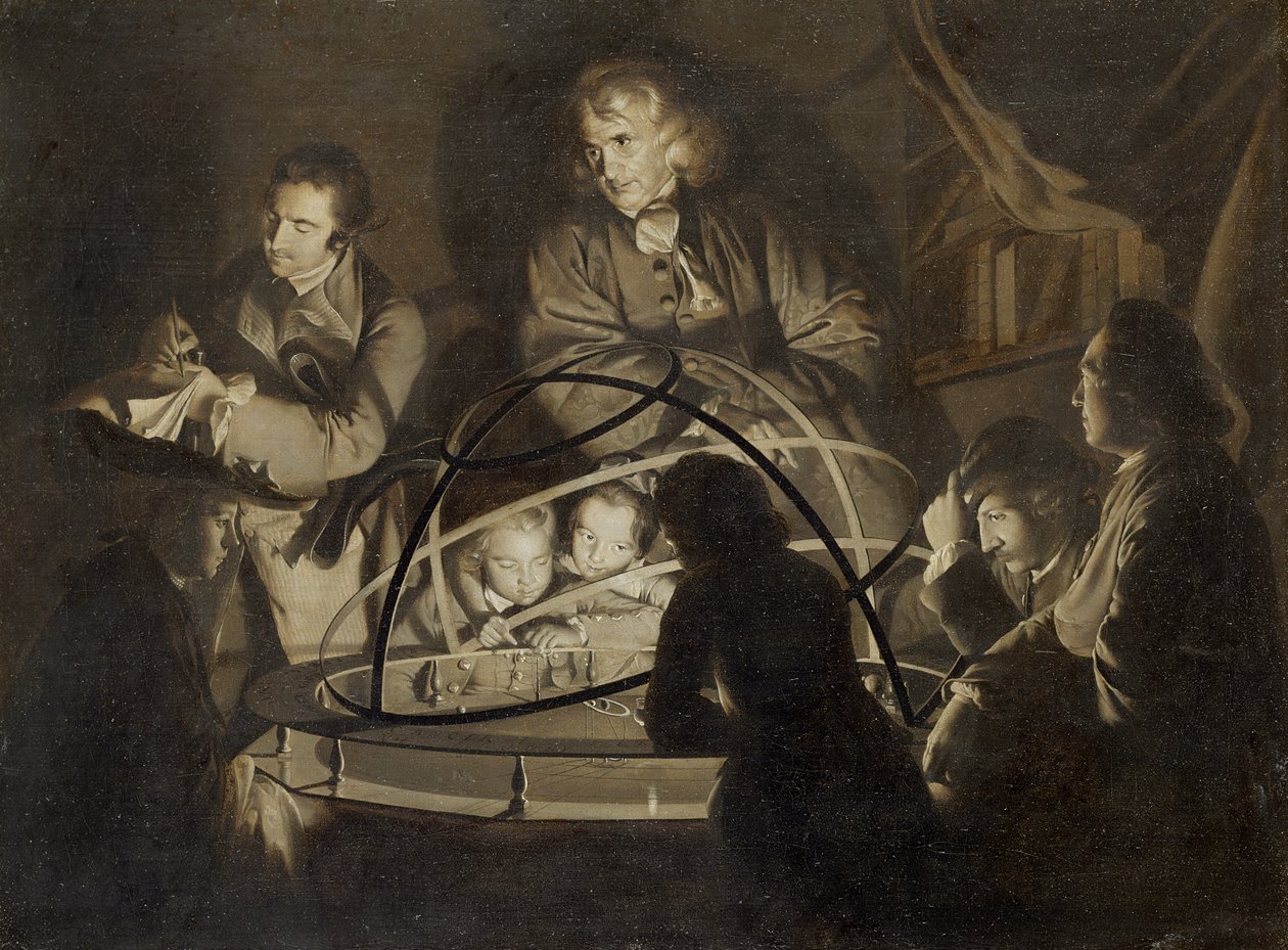Filosoof geeft een lezing over het planetarium, c.1768 door Joseph Wright of Derby