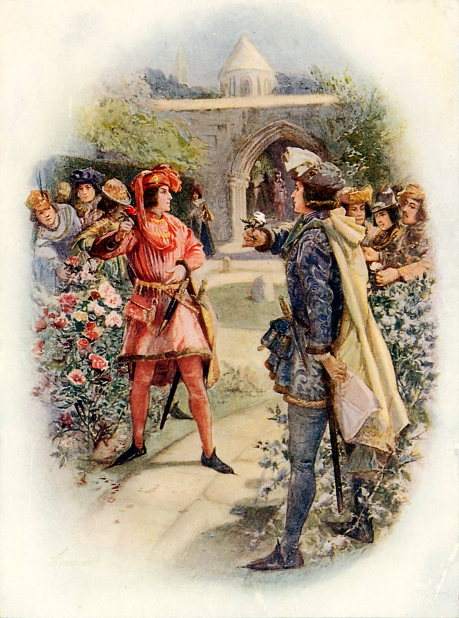 De rode roos en het wit (kleurenlitho) door Joseph (after) Finnemore