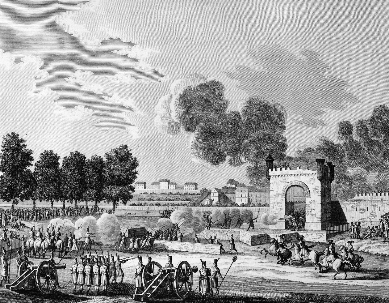 Franse revolutie: Republikeinse feest van de overwinningen, gevecht van jonge studenten op het Champs de Mars in Parijs op 21 oktober 1794. Gravure door Malapeau naar Swebach - Desfontaines. Parijs, Bibliotheek van het Instituut voor Geschiedenis van de Re door Joseph (after) Swebach Desfontaines