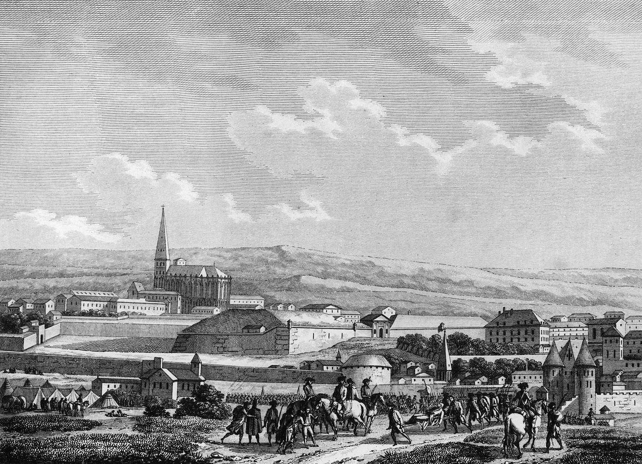 Franse revolutie en contrarevolutionaire bewegingen. Het Pruisische leger bij de Slag om Verdun: Inname van Verdun en dood van Nicolas Joseph Beaurepaire, Franse officier, commandant van het plein op 2 september door Joseph (after) Swebach Desfontaines