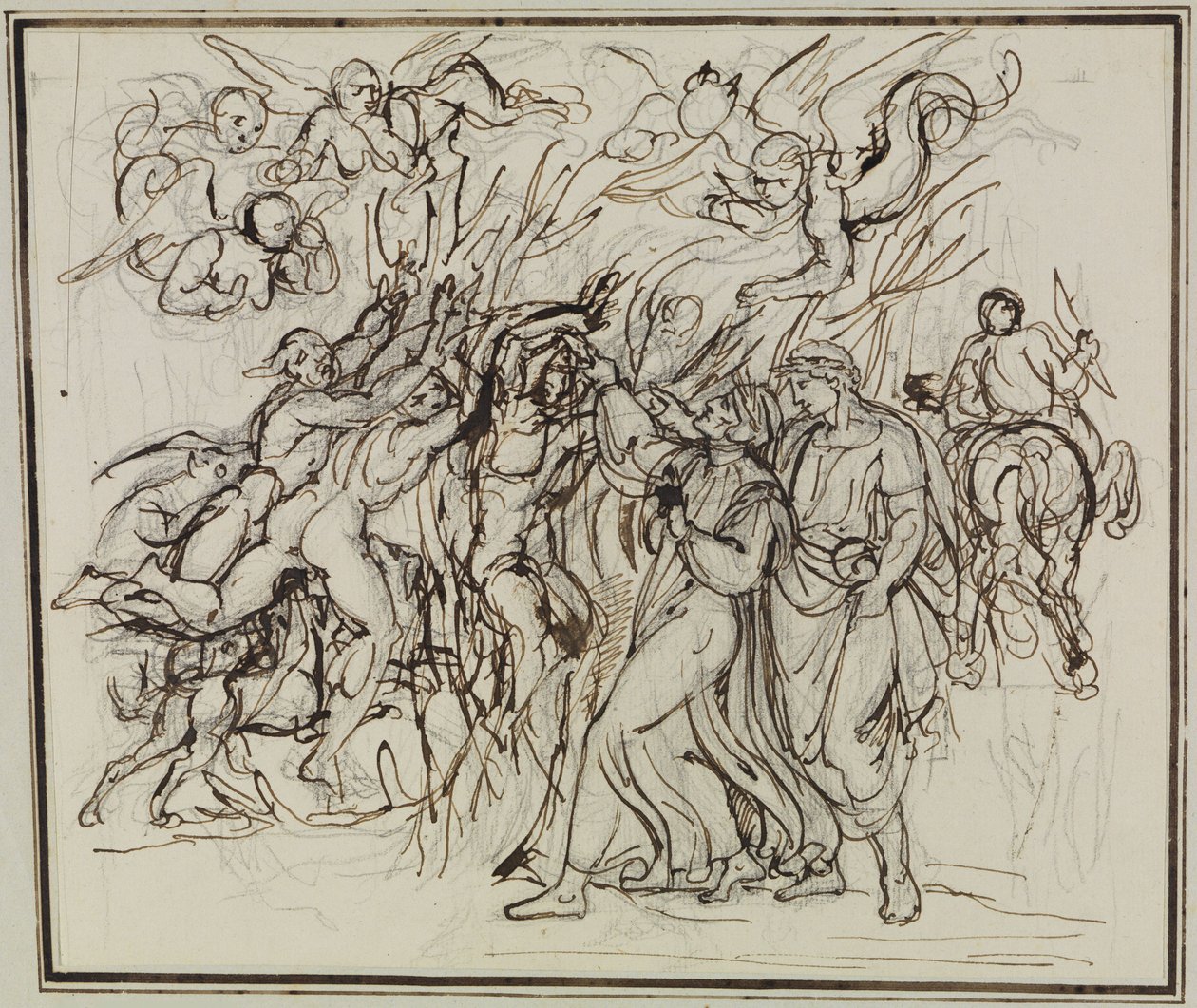 Dante en Vergilius in het bos van de zelfmoordenaars (Dante, Inferno, Canto 13, vers 31) door Joseph Anton Koch
