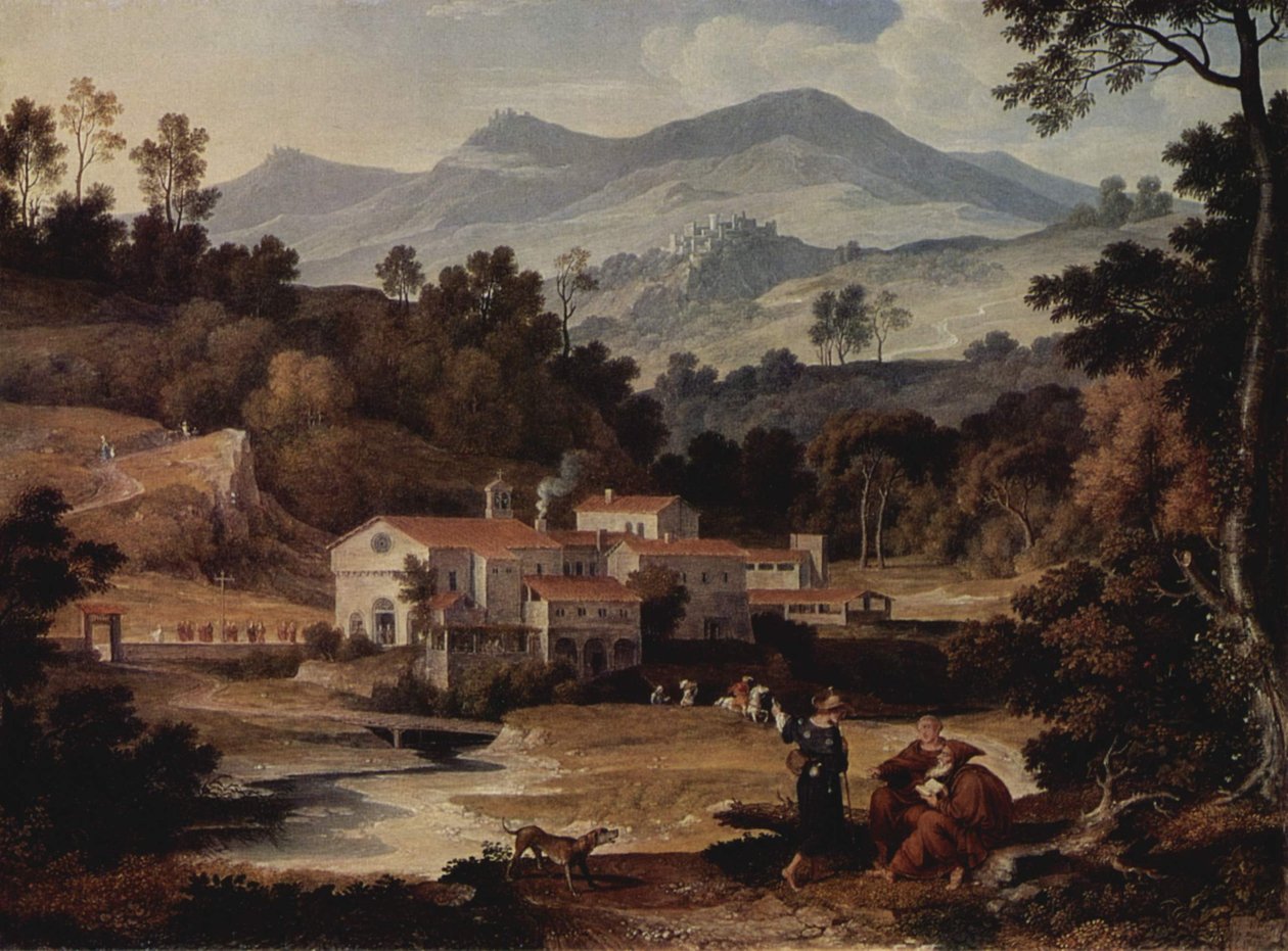 Duits: Das Kloster San Francesco im Sabinergebirge bei Rom Klooster van San Francesco di Civitella in het Sabijnse gebergte door Joseph Anton Koch