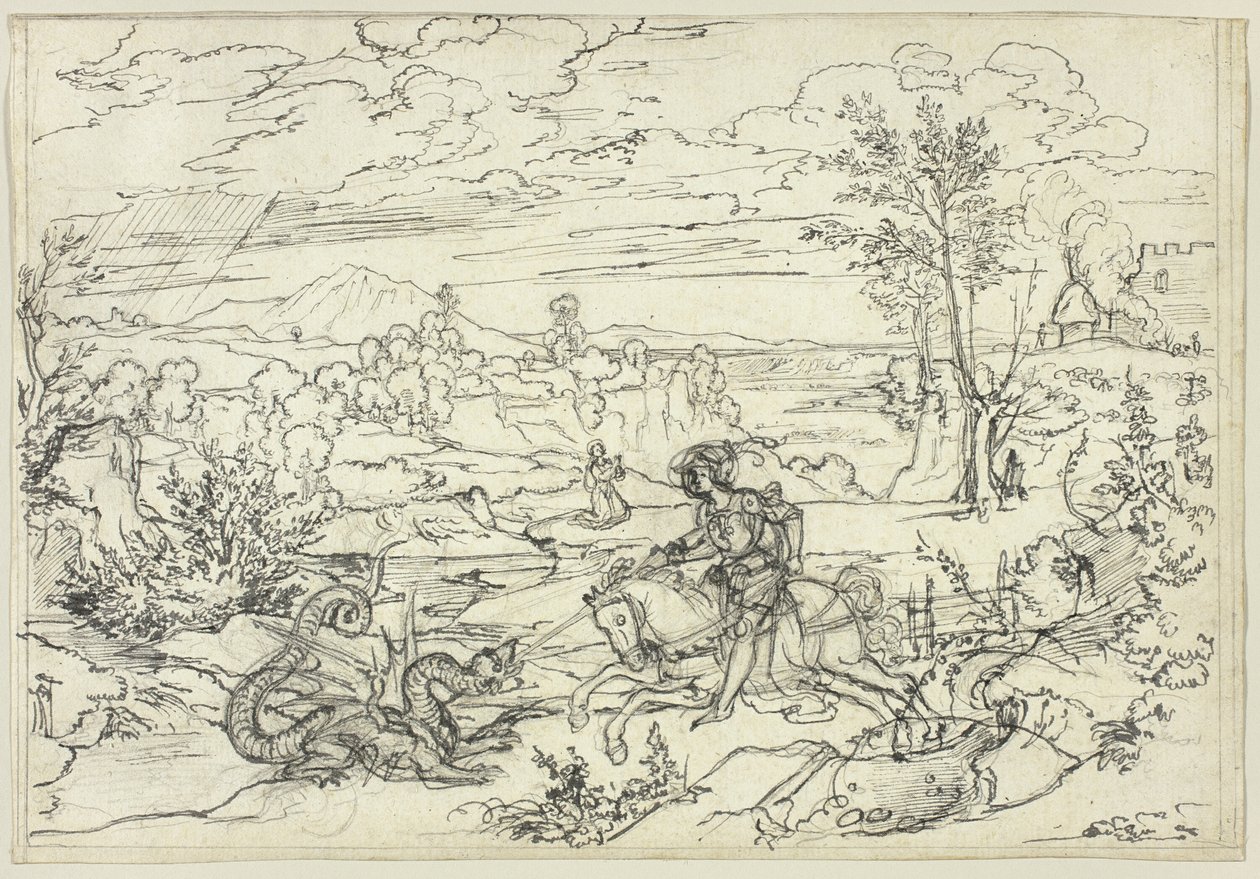 Landschap met Sint-Joris en de Draak en de Monte Soratte door Joseph Anton Koch