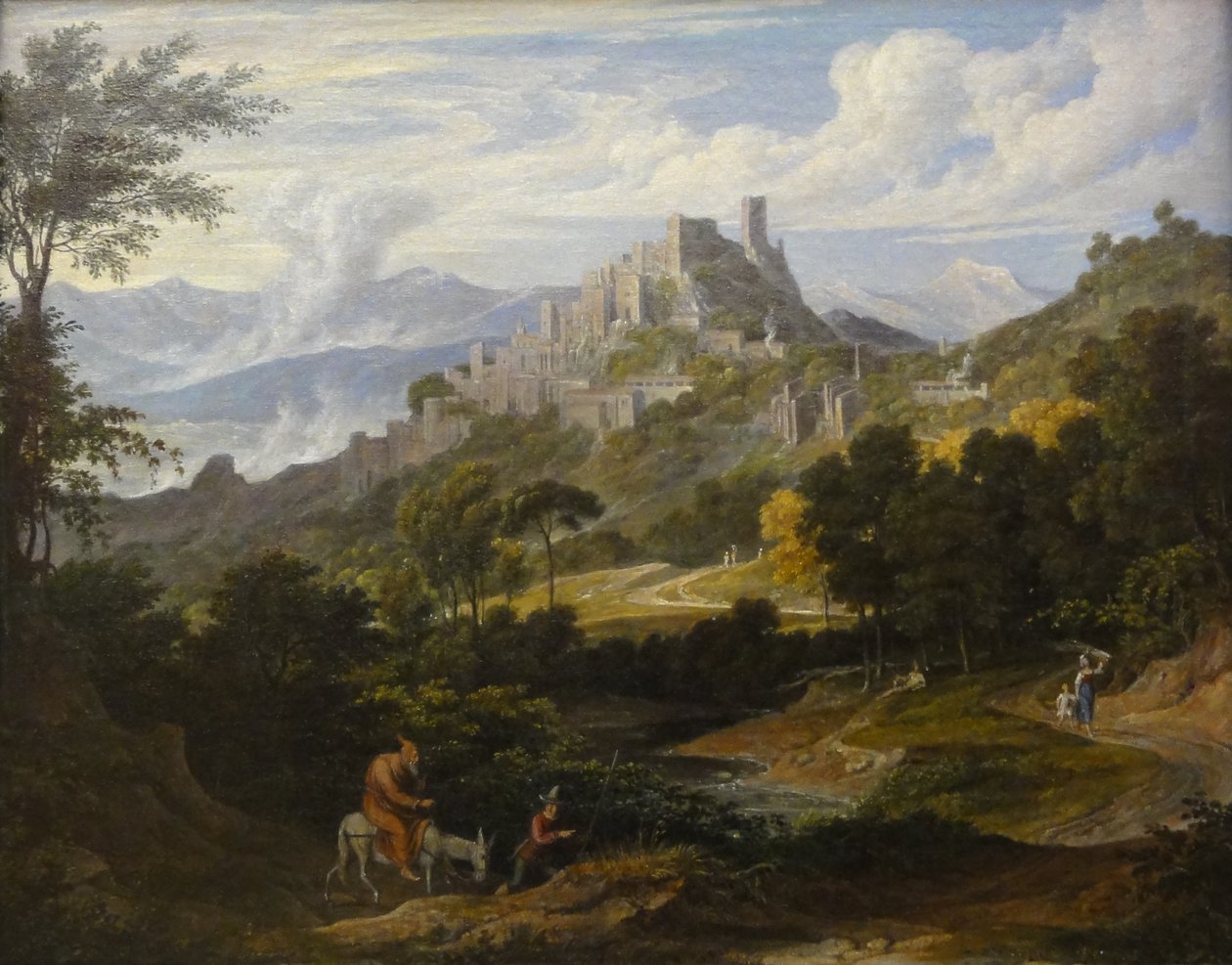 Landschap bij Olevano met een monnik te paard door Joseph Anton Koch