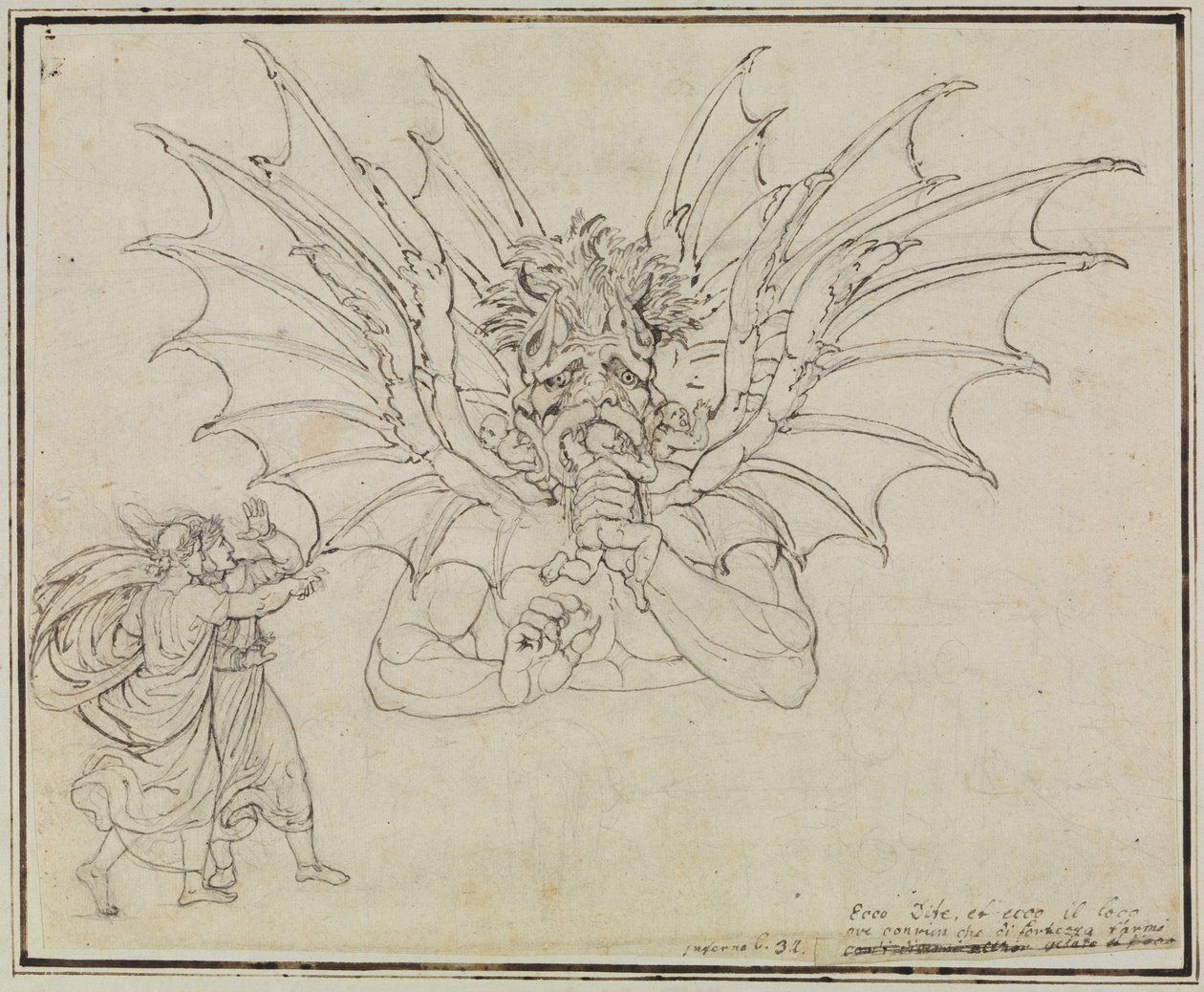 Lucifer (Dante, Inferno, Canto 34, vers 37) door Joseph Anton Koch