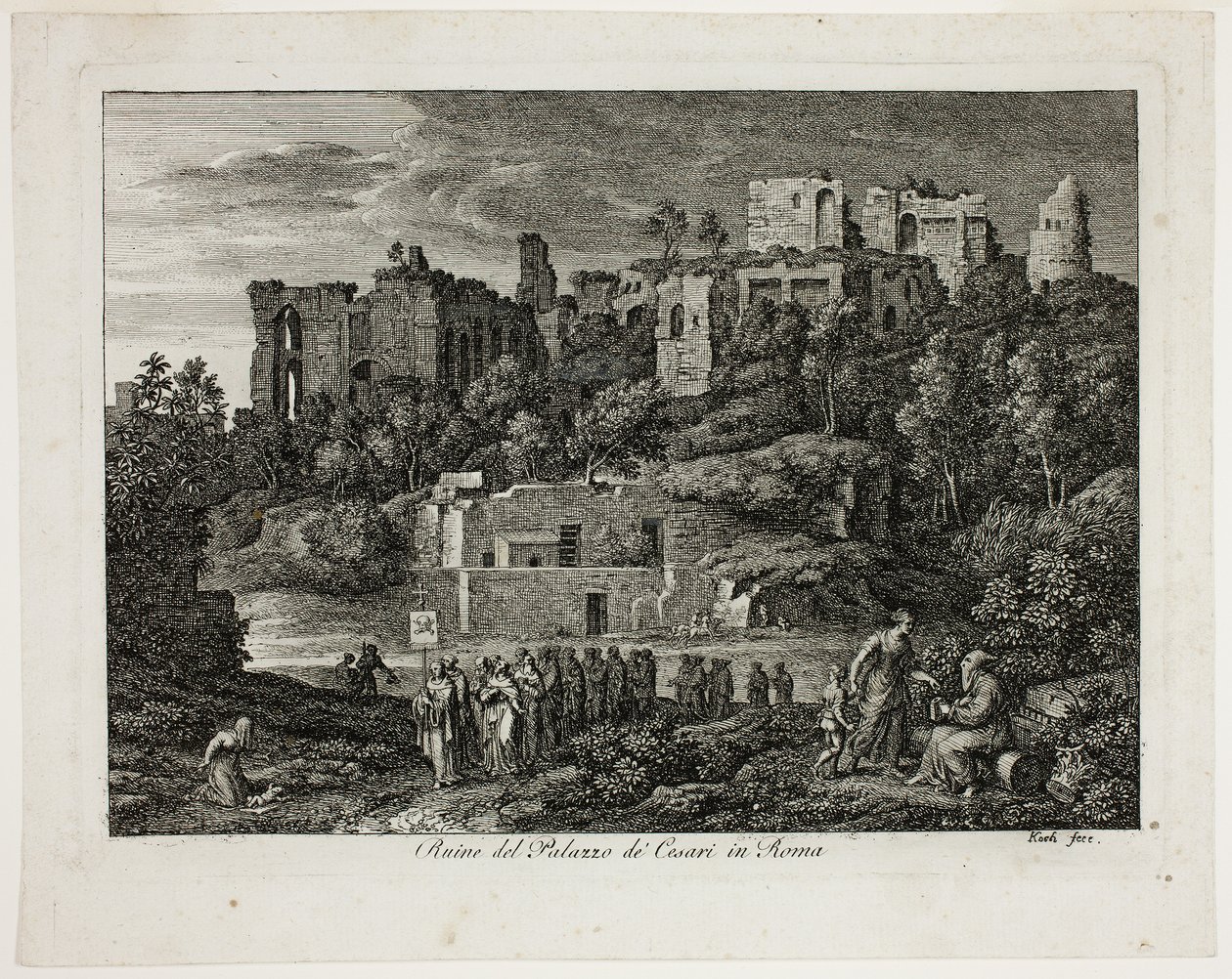 Ruïnes van het Paleis van de Caesars in Rome, plaat acht uit Die Römische Ansichten door Joseph Anton Koch