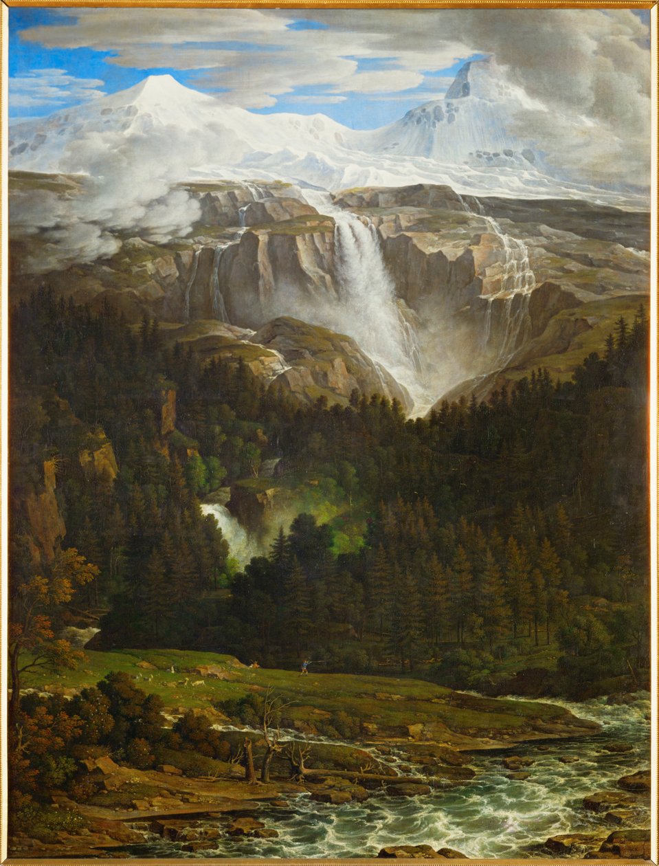 Schmadribach waterval in de Lauterbrunn vallei, Berner Oberland, Zwitserland ... (olieverf op doek) door Joseph Anton Koch