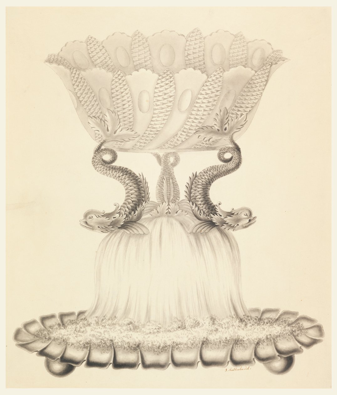 Ontwerp voor een zilveren en kristallen compote door Joseph Anton Seethaler Ii