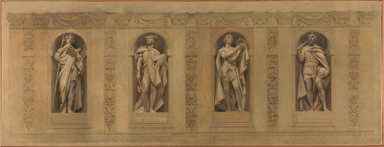 Schets voor de Saint-Paul-Saint-Louis kerk: Robert de Vrome. Clovis. Saint Louis. Karel de Grote, tussen 1873 en 1875 door Joseph Blanc