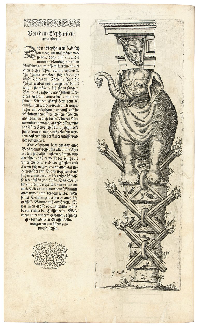 Kolom met figuur van een olifant, 1604 door Joseph Boillot