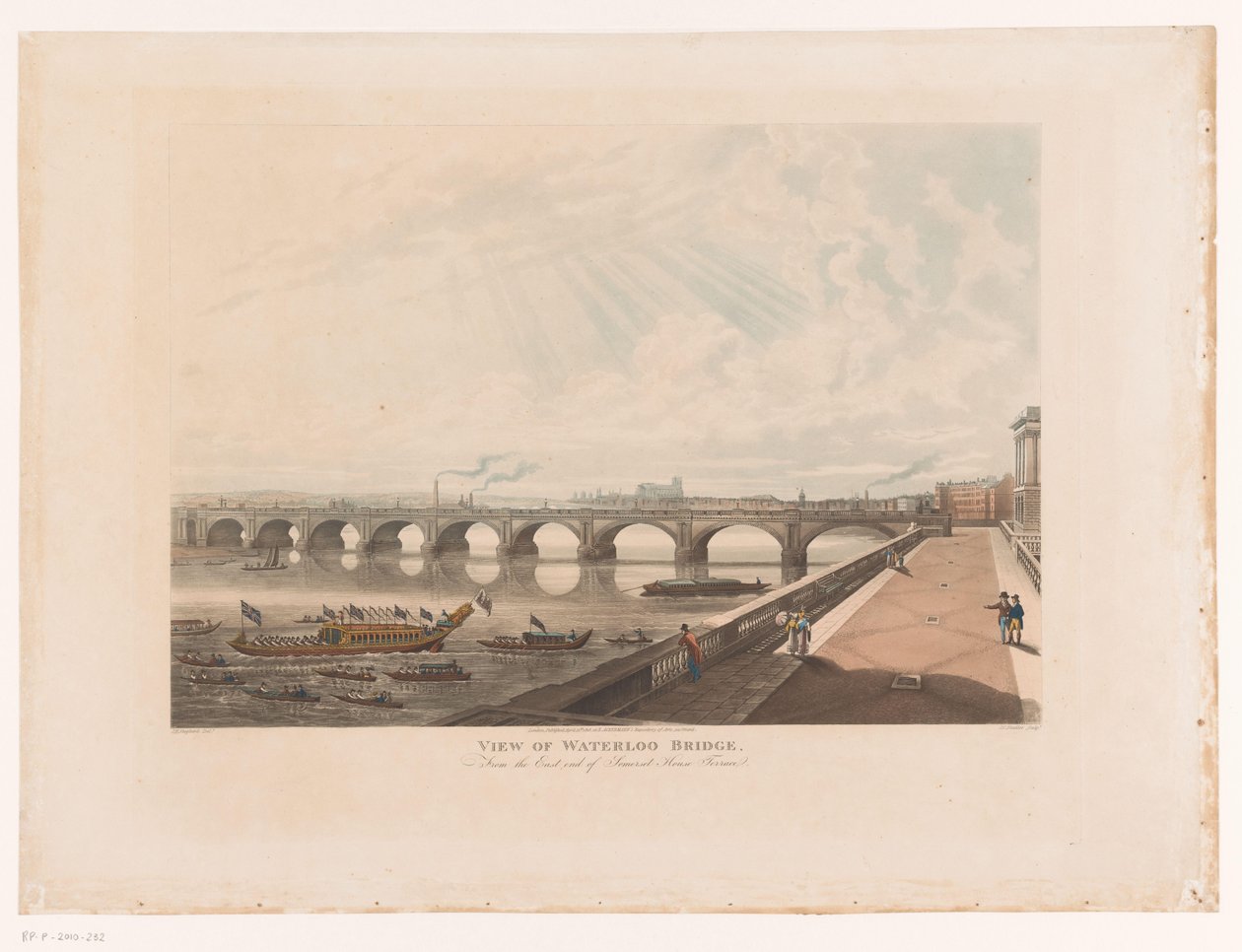 Gezicht op de Waterloo Bridge vanaf de oostzijde van het terras van Somerset House door Joseph Constantine Stadler