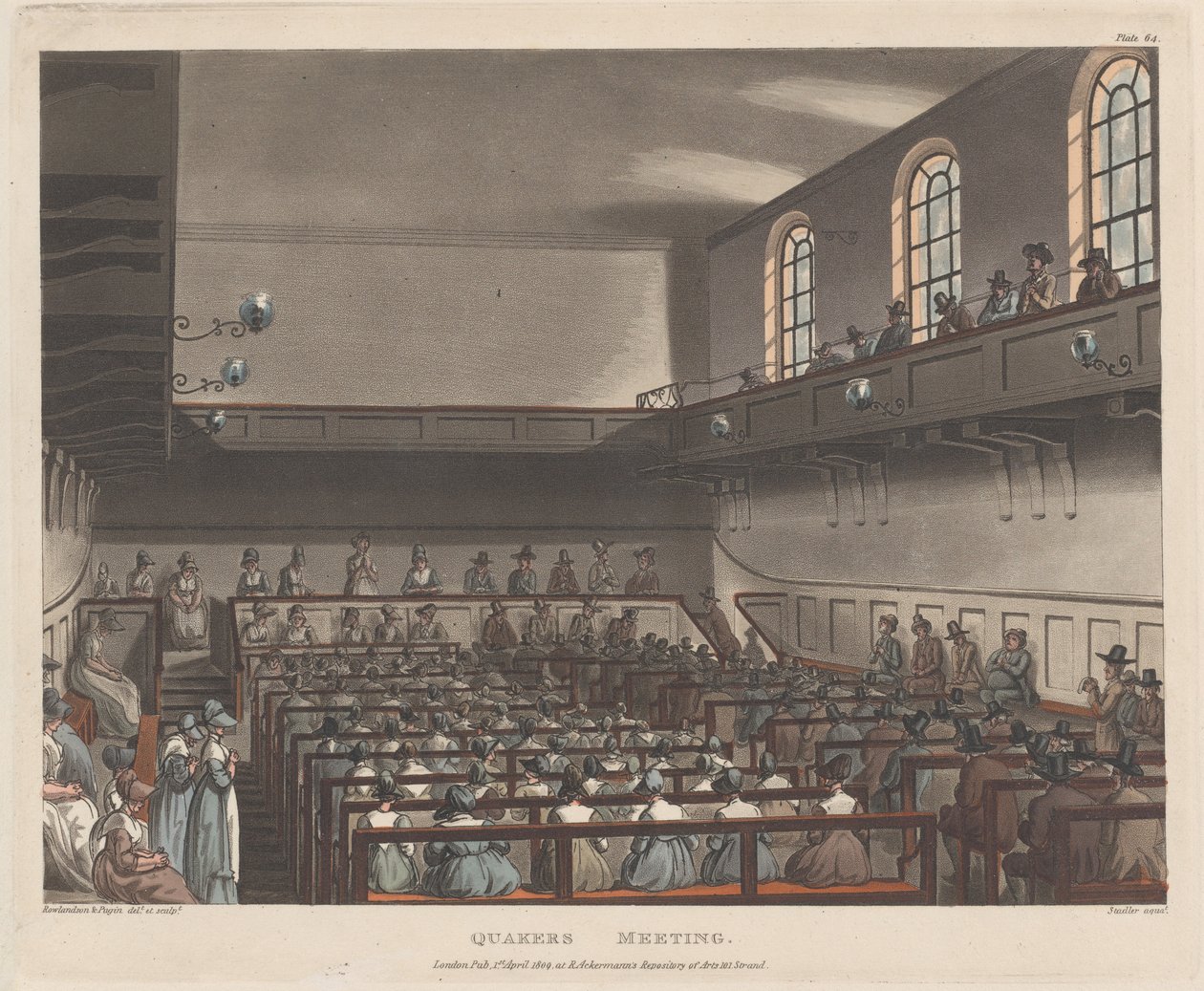 Quakers bijeenkomst, 1 april 1809 door Joseph Constantine Stadler