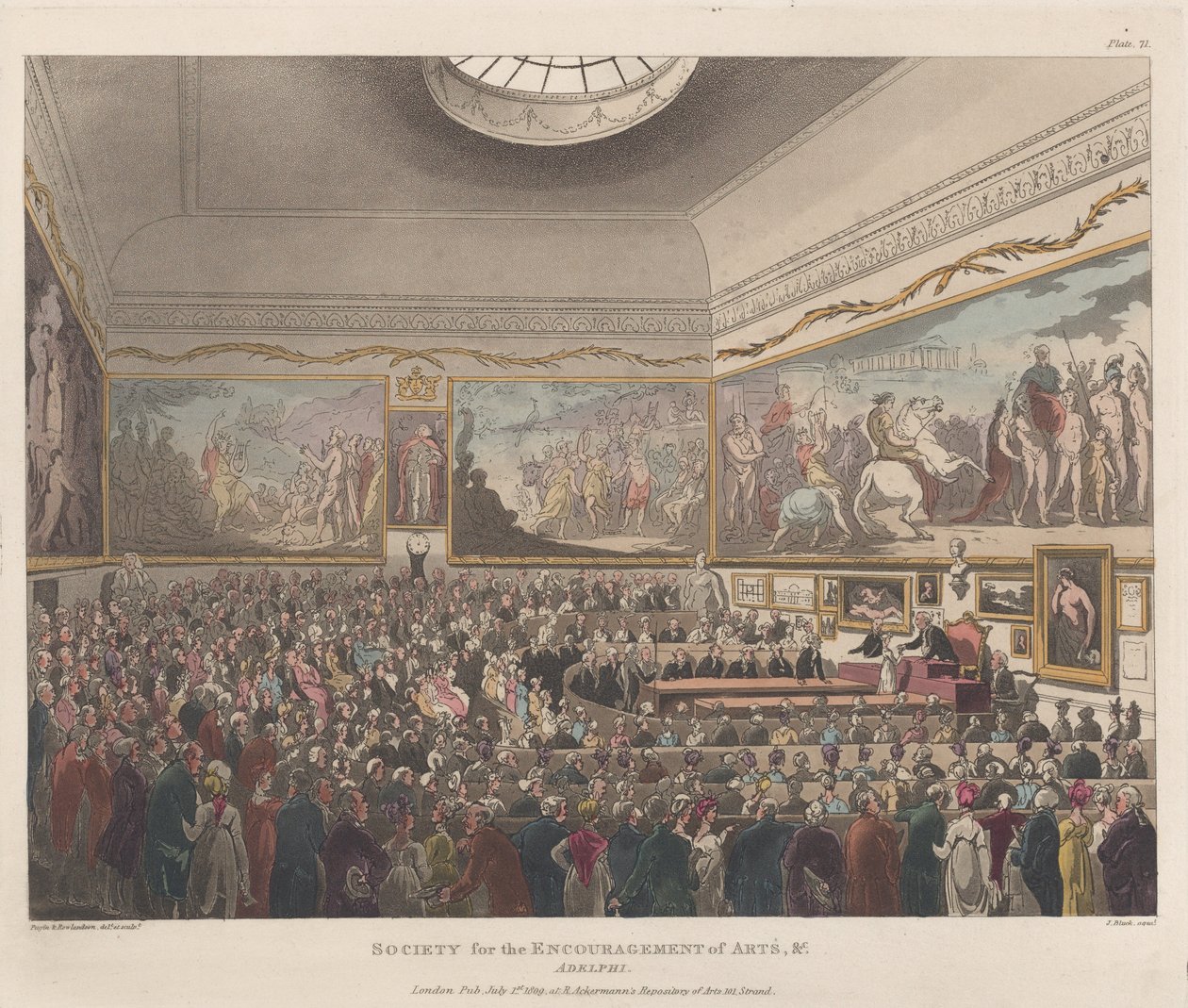 Society for the Encouragement of Arts etc., Adelphi, 1 juli 1809 door Joseph Constantine Stadler