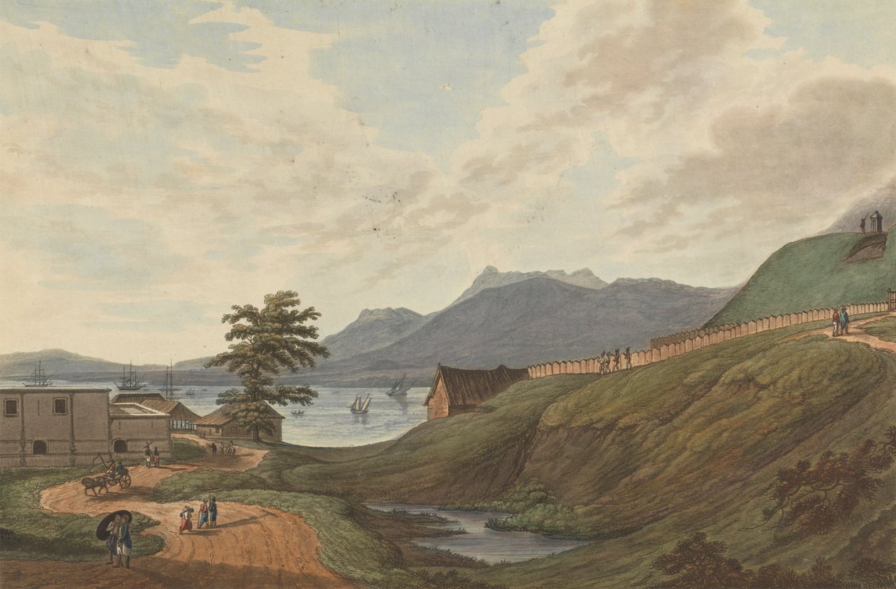 Soongey Lamou Heuvels Fort Marlborough, Benkulen, Sumatra, 1799 door Joseph Constantine Stadler