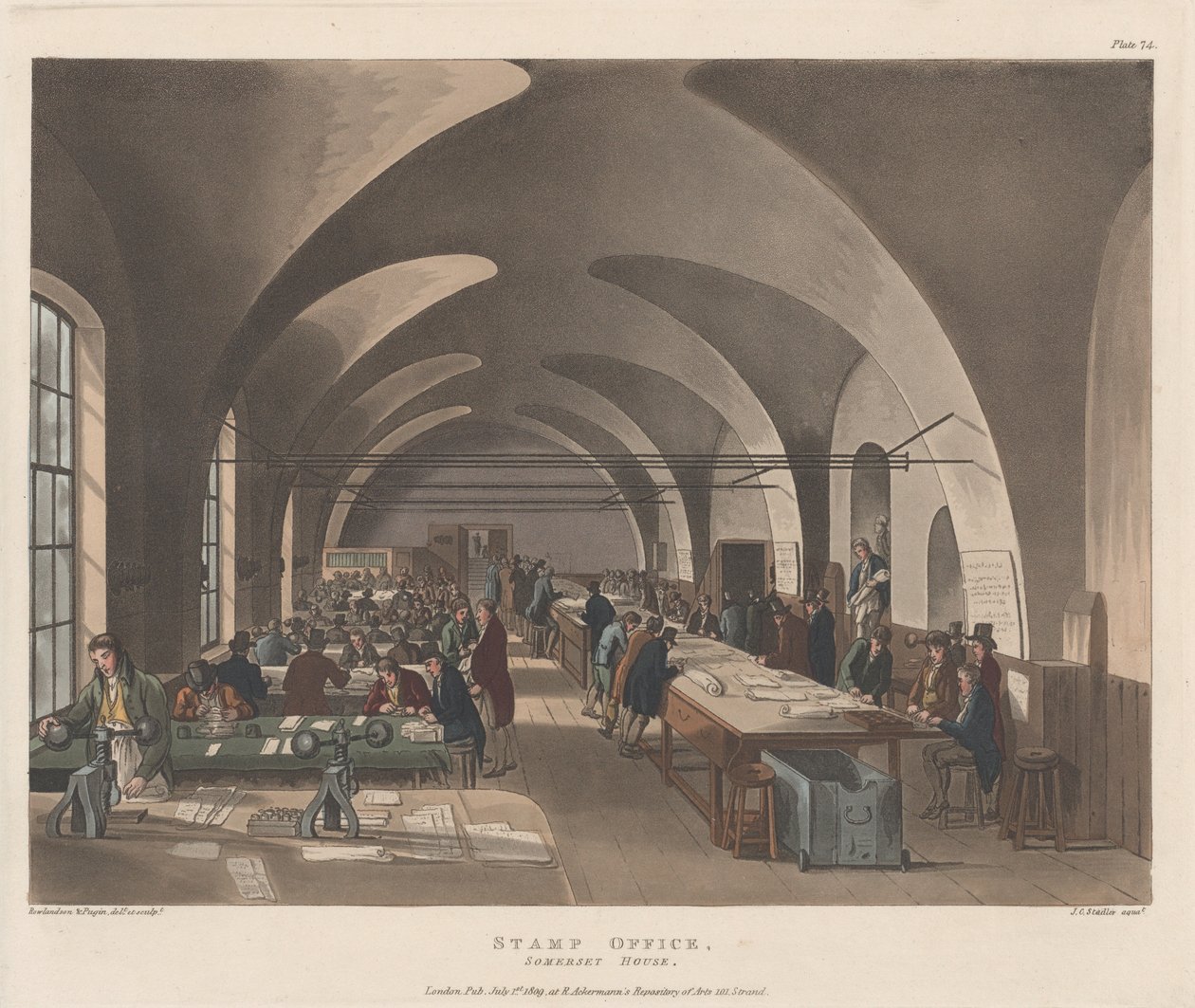 Stempelbureau, Somerset House, 1 juli 1809 door Joseph Constantine Stadler