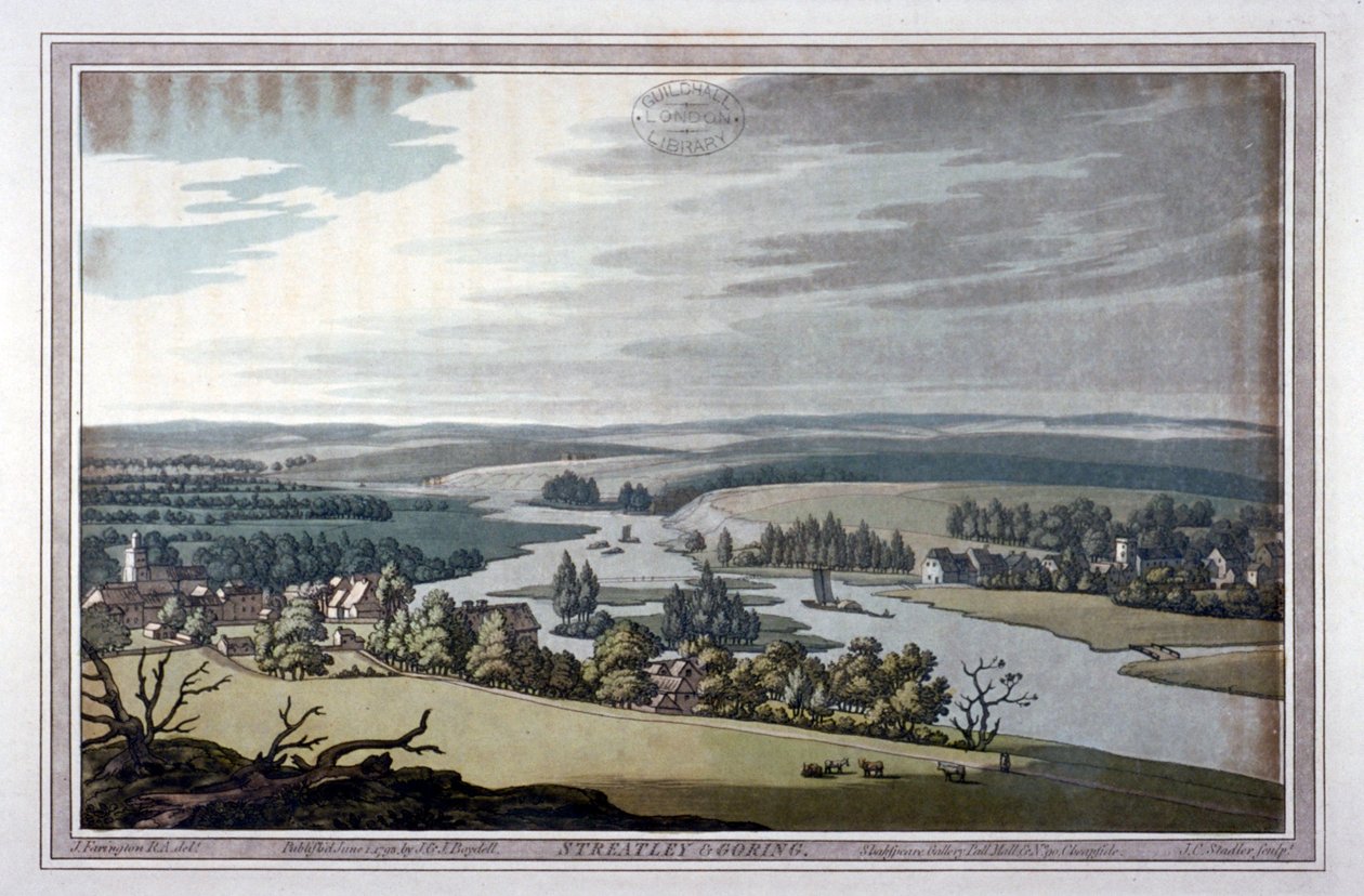 Uitzicht op Streatley en Goring in Berkshire en Oxfordshire, 1793 door Joseph Constantine Stadler