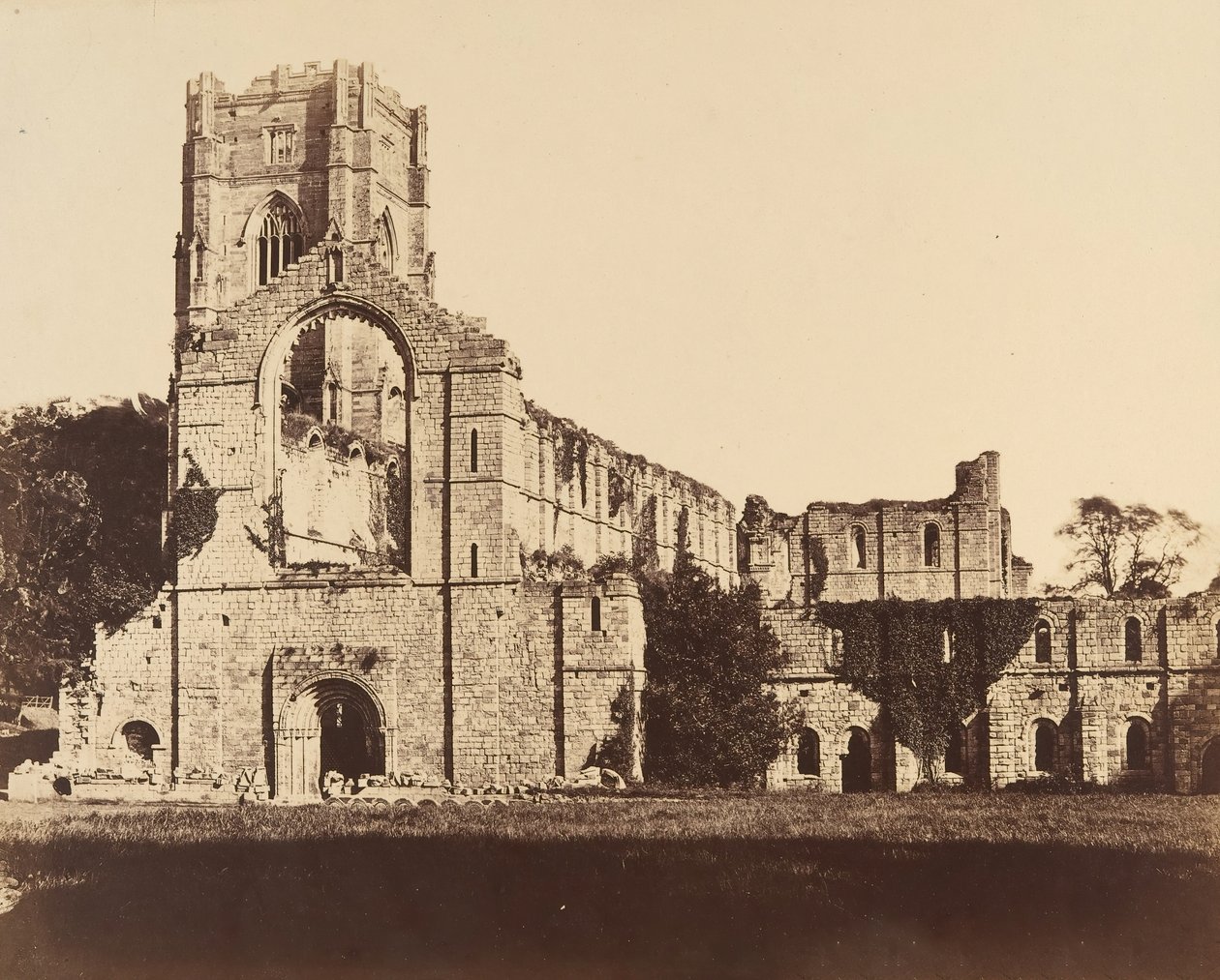 Fountains Abbey. Algemeen Westelijk Front, 1850s door Joseph Cundall