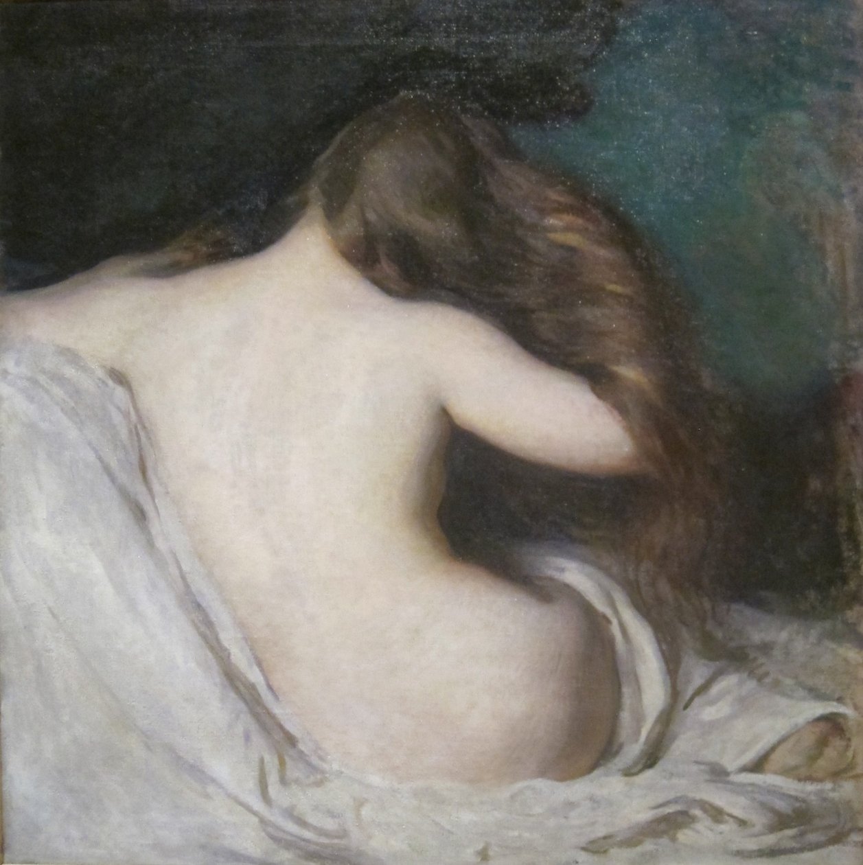 Vrouw die haar haar droogt door Joseph DeCamp