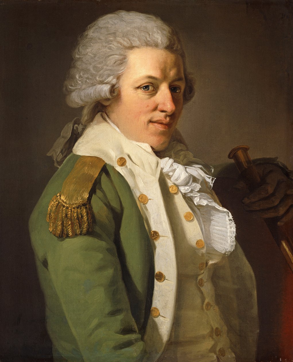 Portret van de Kunstenaar, Halflang, in een Groene Jas en Met een Stok door Joseph Ducreux