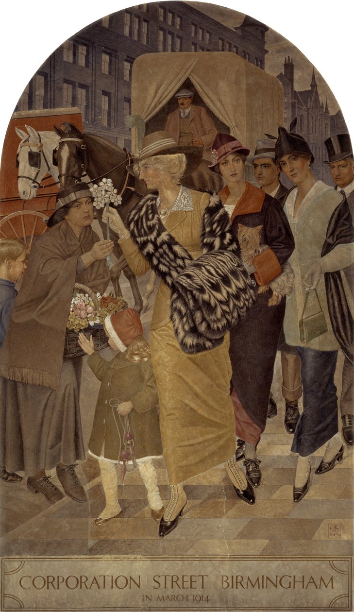 Corporation Street, Birmingham in maart 1914 door Joseph Edward Southall