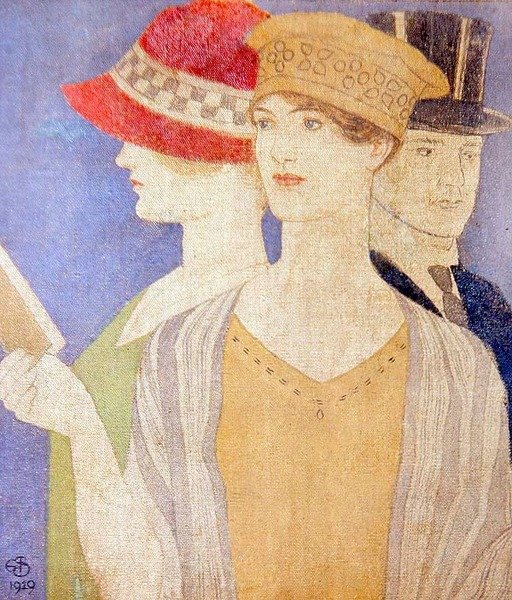 Bezoekers van een tentoonstelling door Joseph Edward Southall