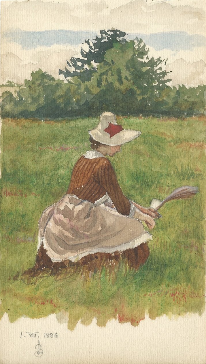 Vrouw verzamelt strandgras 1.VIII.1886, 1886 door Joseph Edward Southall