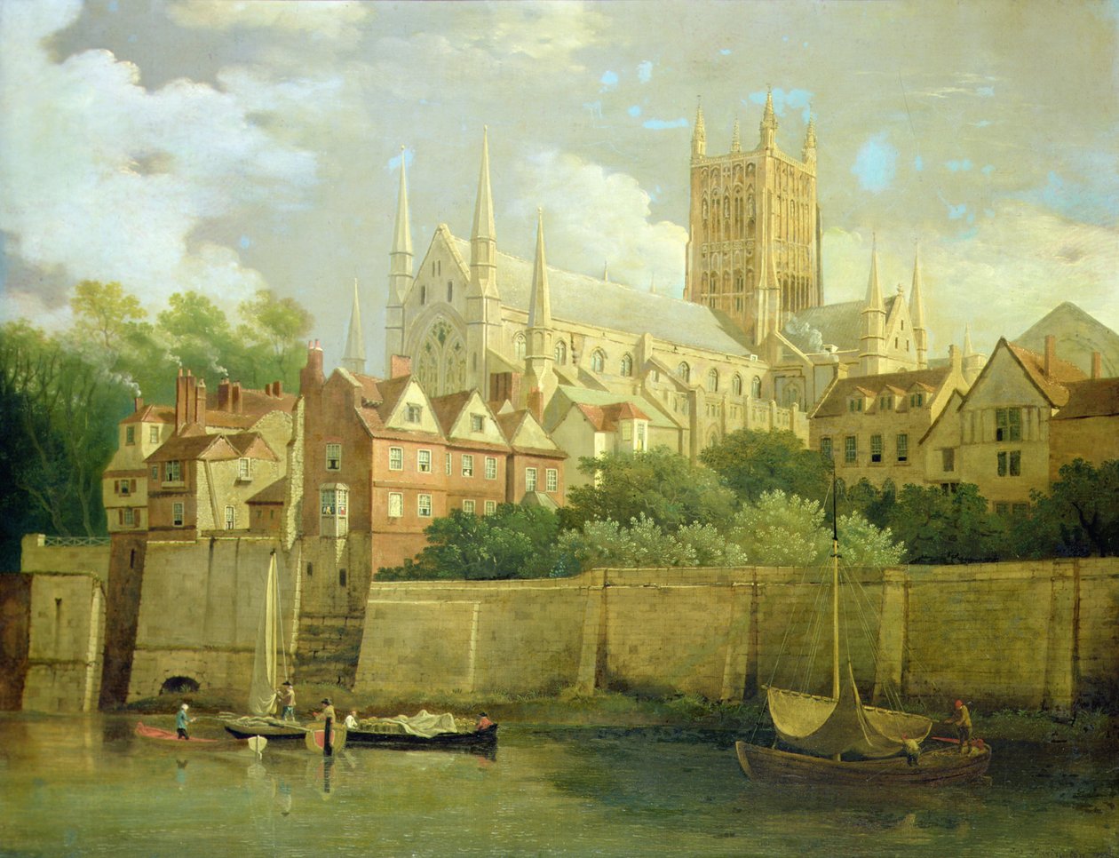 Een Uitzicht op Worcester Cathedral vanuit het Zuidwesten door Joseph Farington