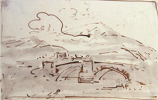 Landschap met een brug door Joseph Farington