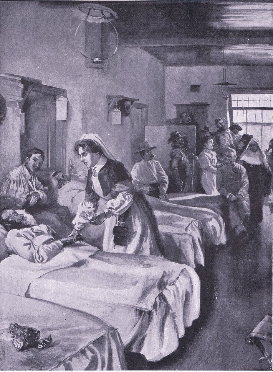 Boerenkrijgsgevangenen in het Paleisziekenhuis in Simonstad, illustratie uit Na Pretoria: De Guerrillaoorlog, 1902 door Joseph Finnemore