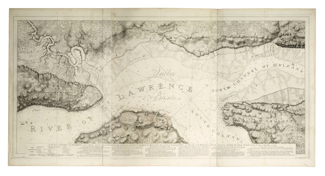 Een plan van Quebec en omgeving met zijn verdedigingswerken door Joseph Frederick Wallet DesBarres