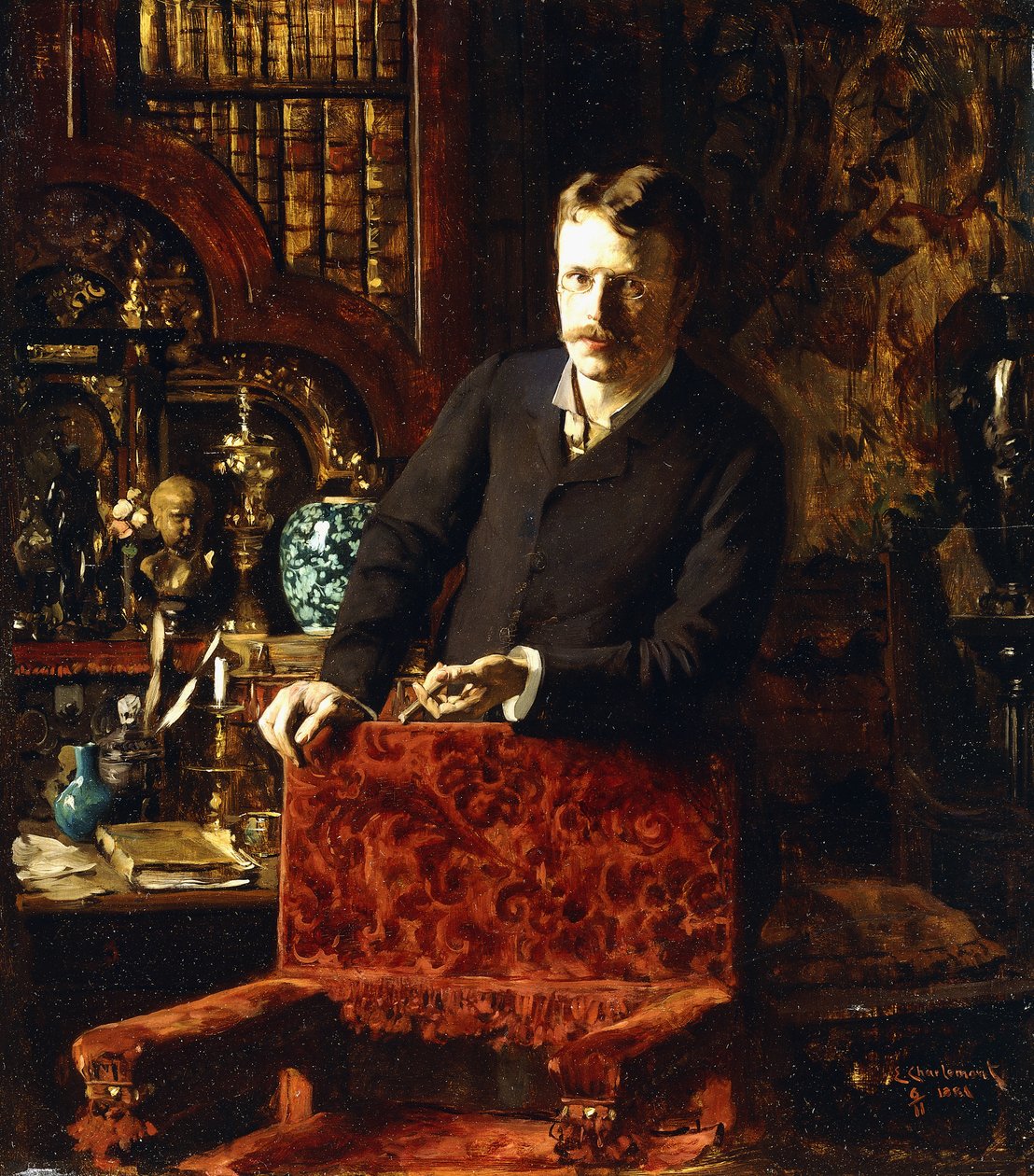 Een heer in een interieur door Joseph Gabriel Aubrun