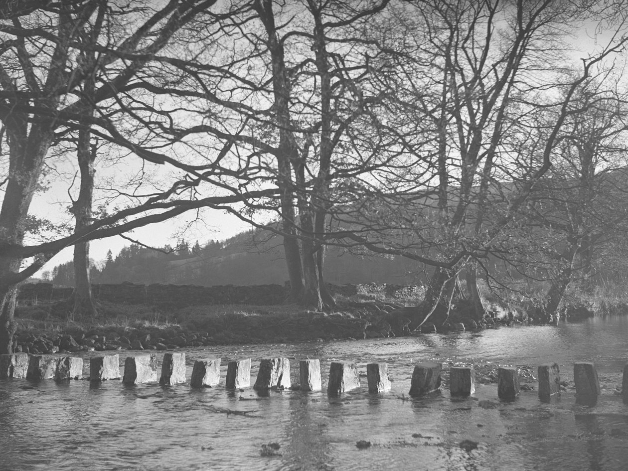 Een rij van wat lijkt op stapstenen in een beek/rivier bij Rydal door Joseph Hardman