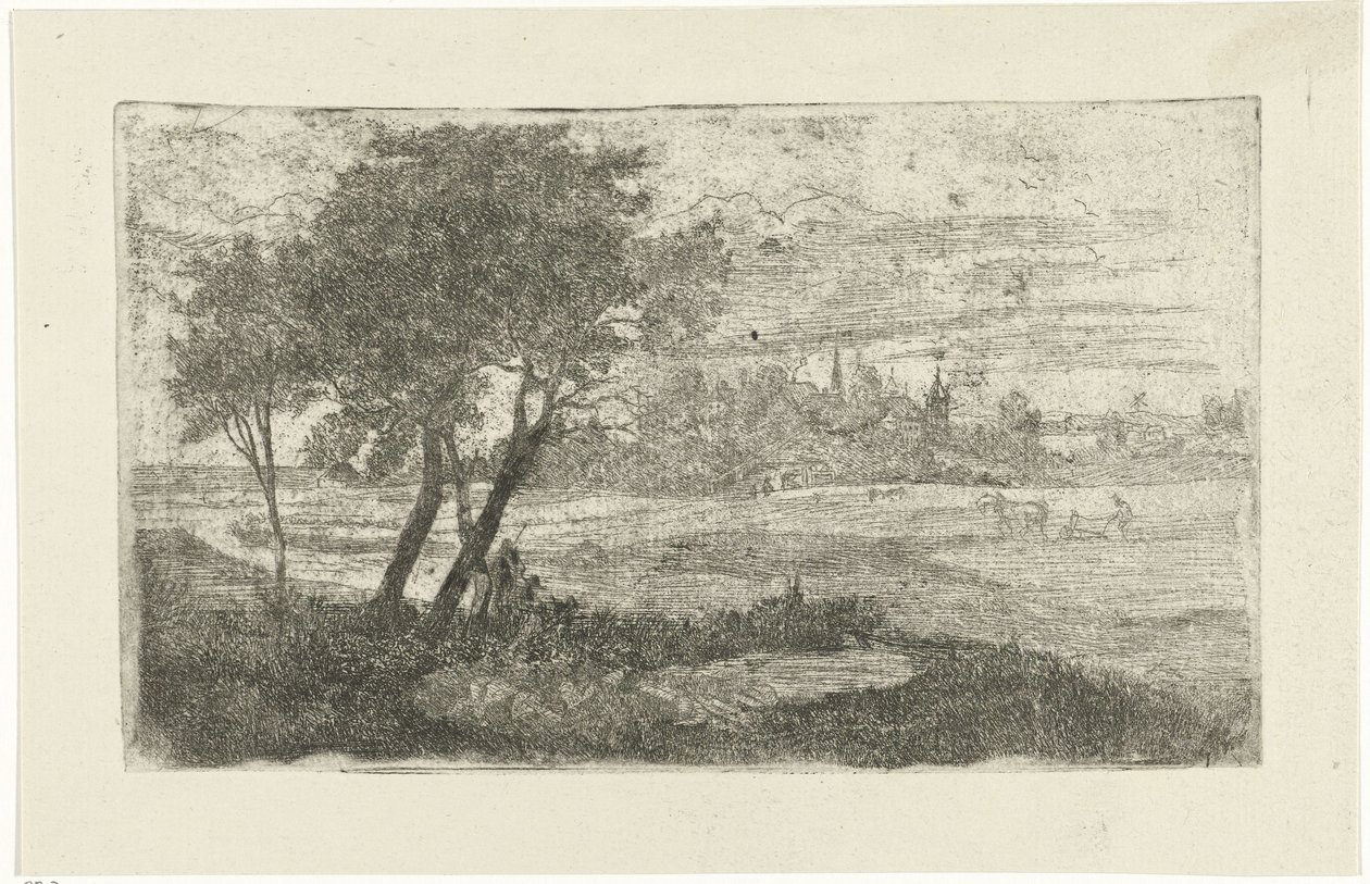 Landschap met een ploeger door Joseph Hartogensis