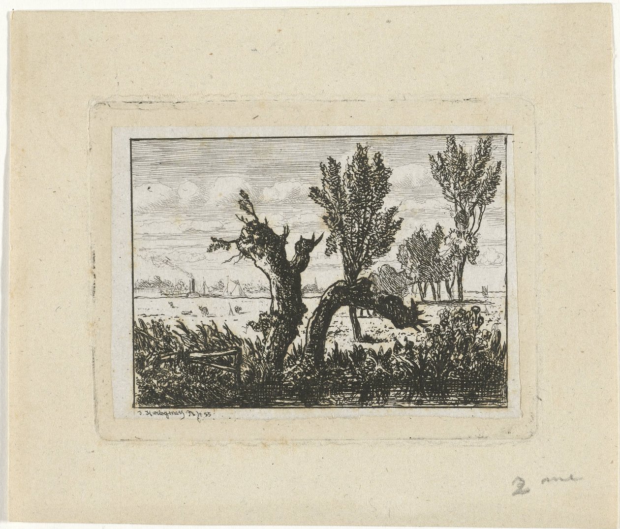 Landschap met knotwilgen door Joseph Hartogensis