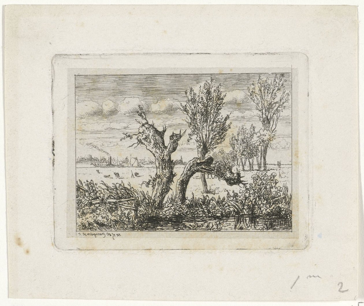 Landschap met knotwilgen door Joseph Hartogensis