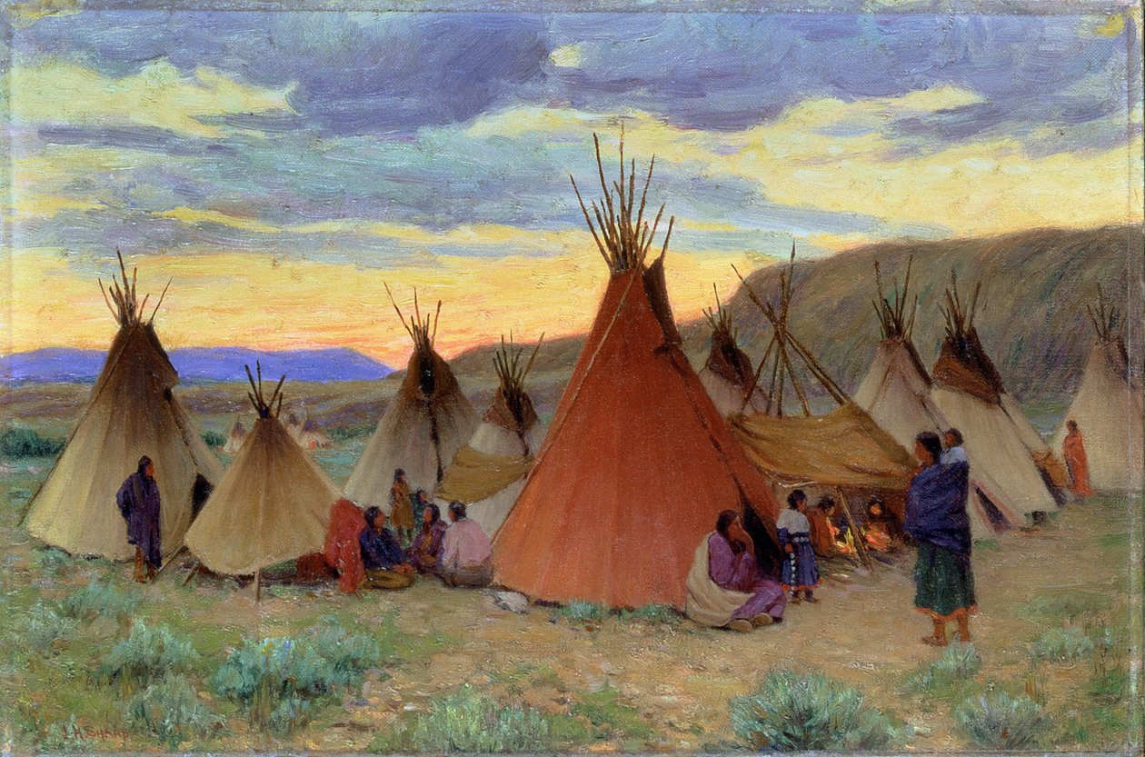 Avond op Crow Reservation, Montana door Joseph Henry Sharp