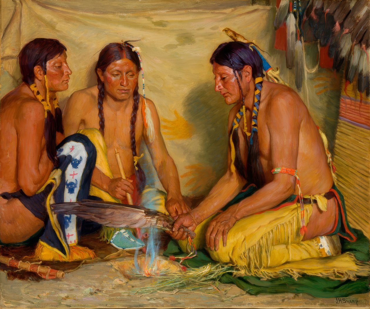 Zoet gras medicijn maken, Blackfoot ceremonie door Joseph Henry Sharp