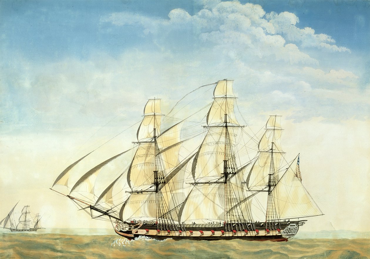 Het fregat USS Essex (aquarel op papier) door Joseph Howard