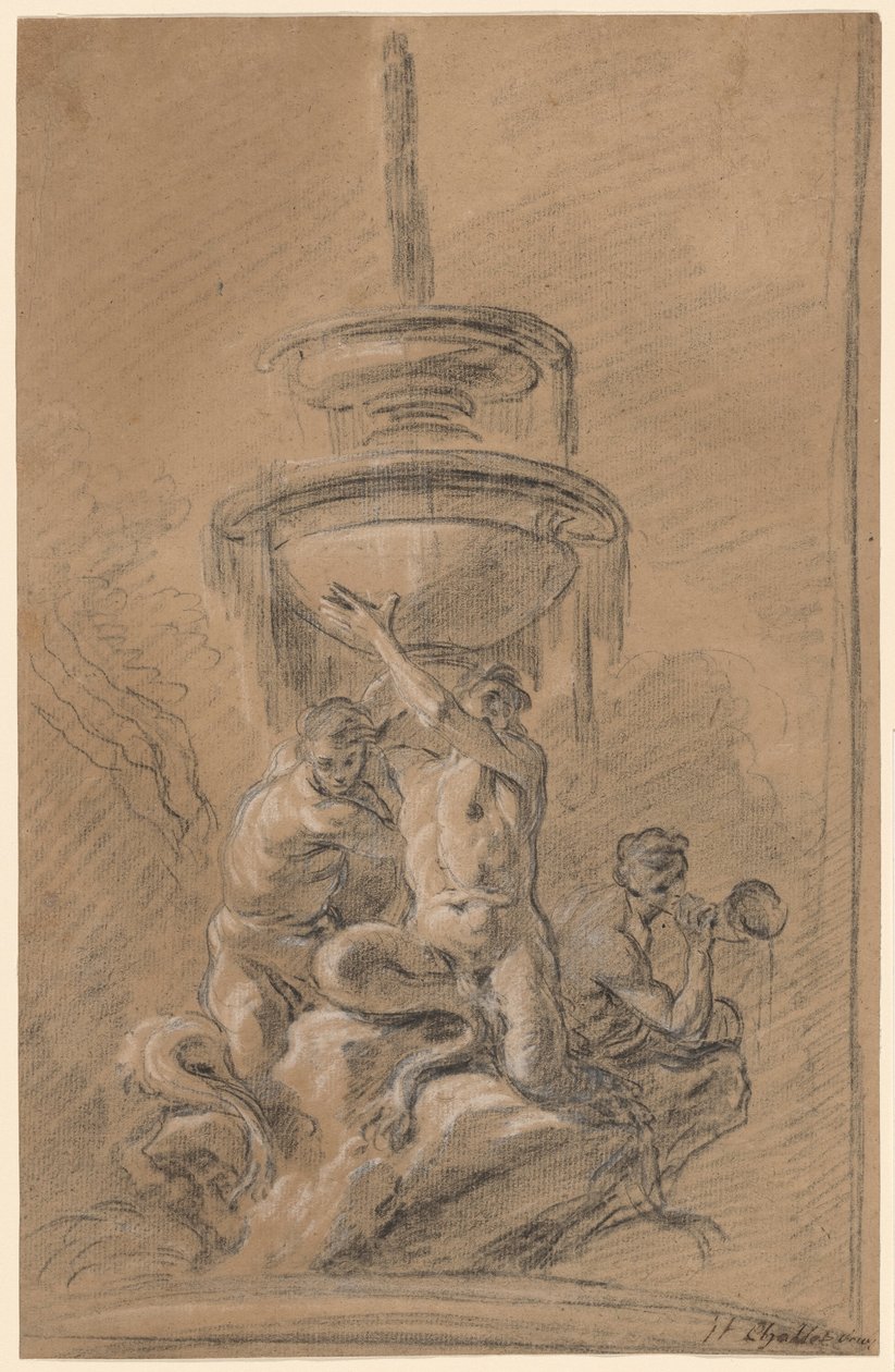 Een Fontein met Drie Tritons door Joseph Ignace François Parrocel