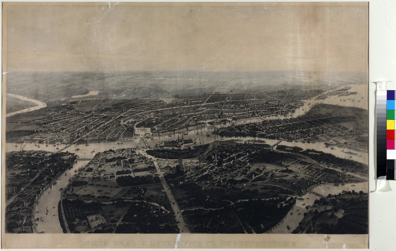 Panorama van Sint-Petersburg en de omgeving vanuit vogelperspectief door Joseph Jossifovich Charlemagne