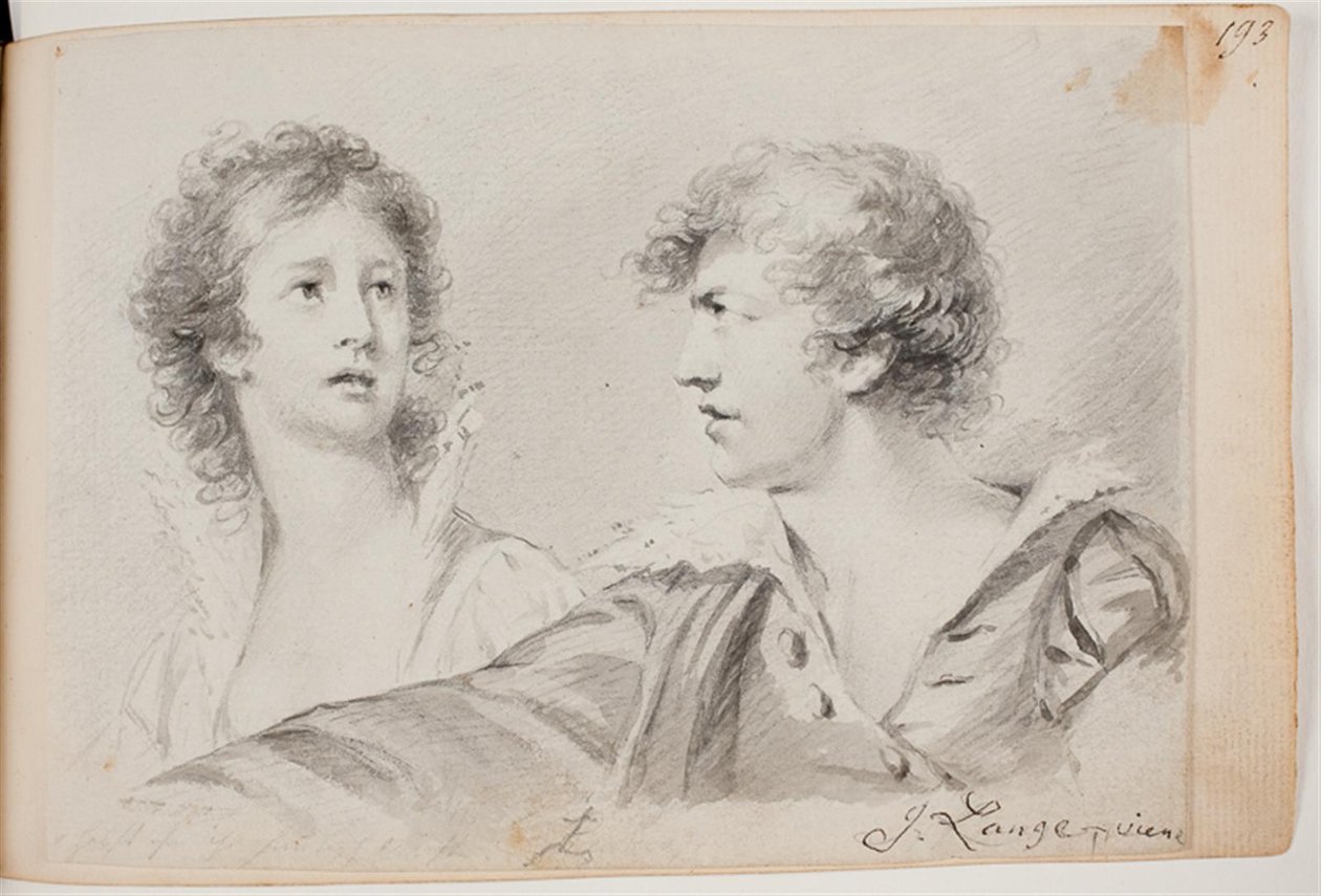 Portret van een vrouw en een man (Ophelia en zelfportret als Hamlet?) door Joseph Lange