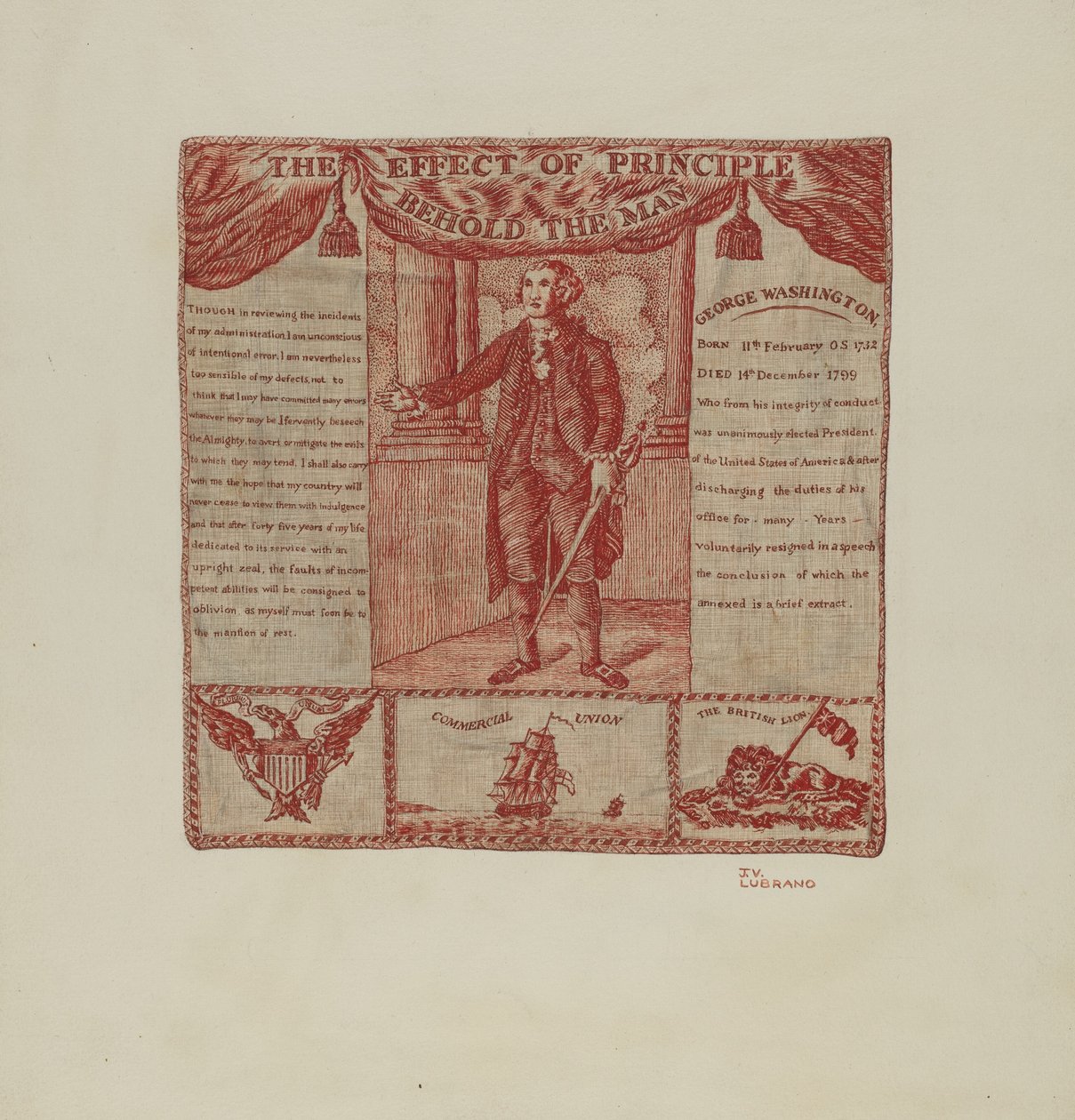 Gedrukt textiel van George Washington door Joseph Lubrano