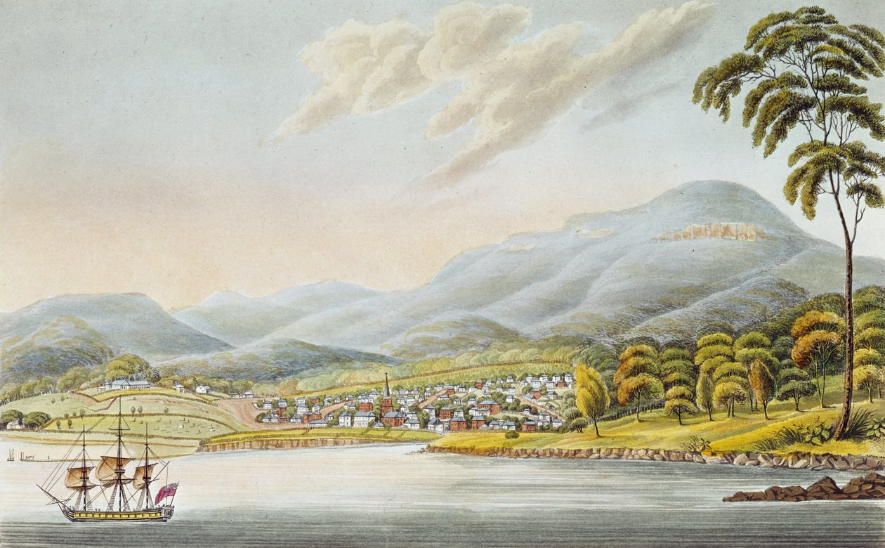 Uitzicht op Hobart Town, 1824 door Joseph Lycett