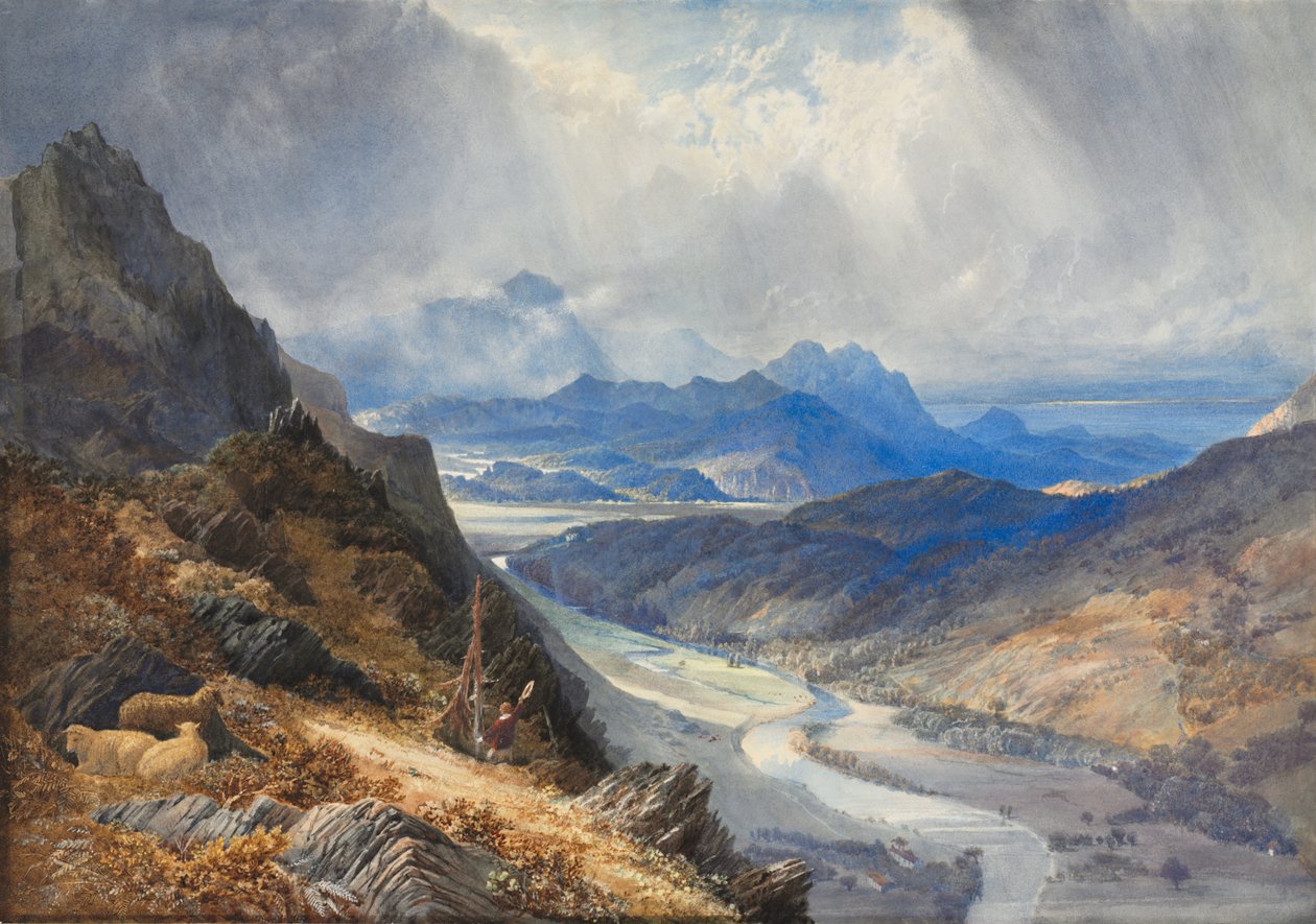 Een uitzicht vanaf Moel Cynwich: kijkend over de vallei van Afon Mawddach en richting Cader Idris, ca. 1850 door Joseph Mallord William Turner