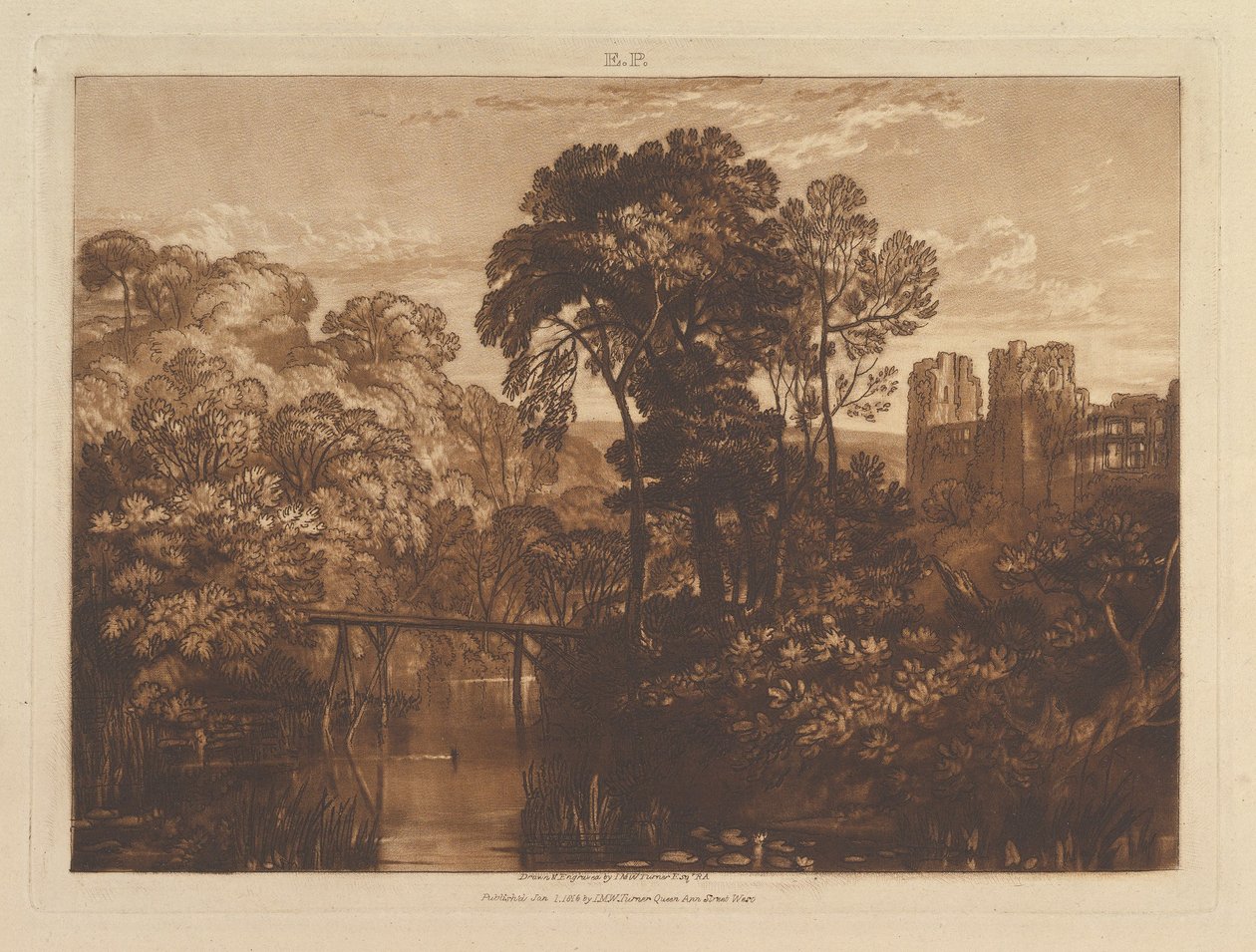 Berry Pomeroy Castle Liber Studiorum, deel XII, plaat 58, 1 januari 1816 door Joseph Mallord William Turner