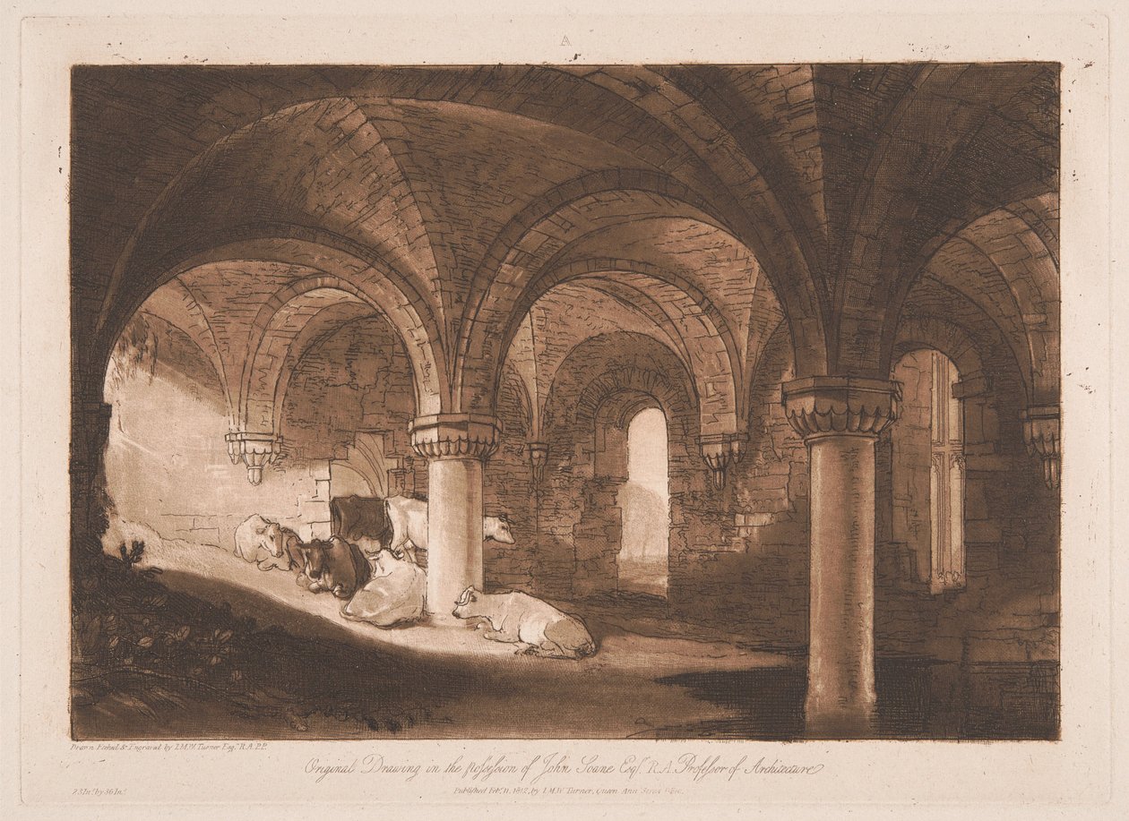 De crypte van de abdij van Kirkstall door Joseph Mallord William Turner