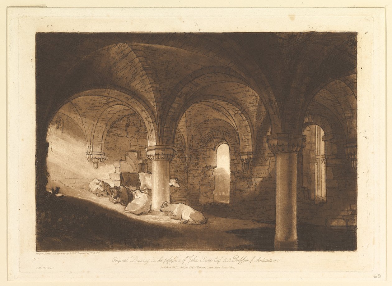 Crypte van Kirkstall Abbey Liber Studiorum, deel VIII, plaat 39, 11 februari 1812 door Joseph Mallord William Turner