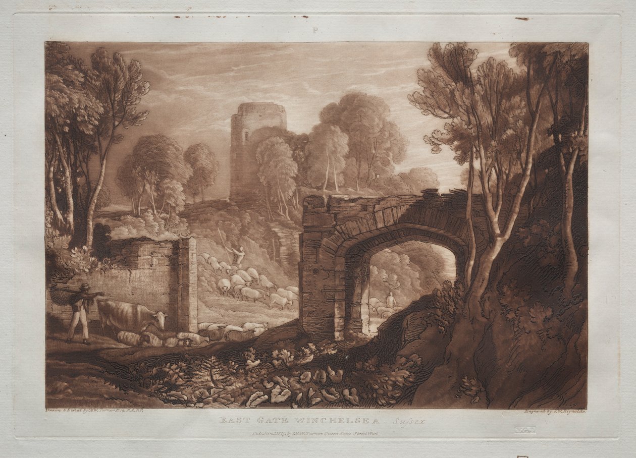 Liber Studiorum: Oostpoort, Winchelsea, Sussex door Joseph Mallord William Turner