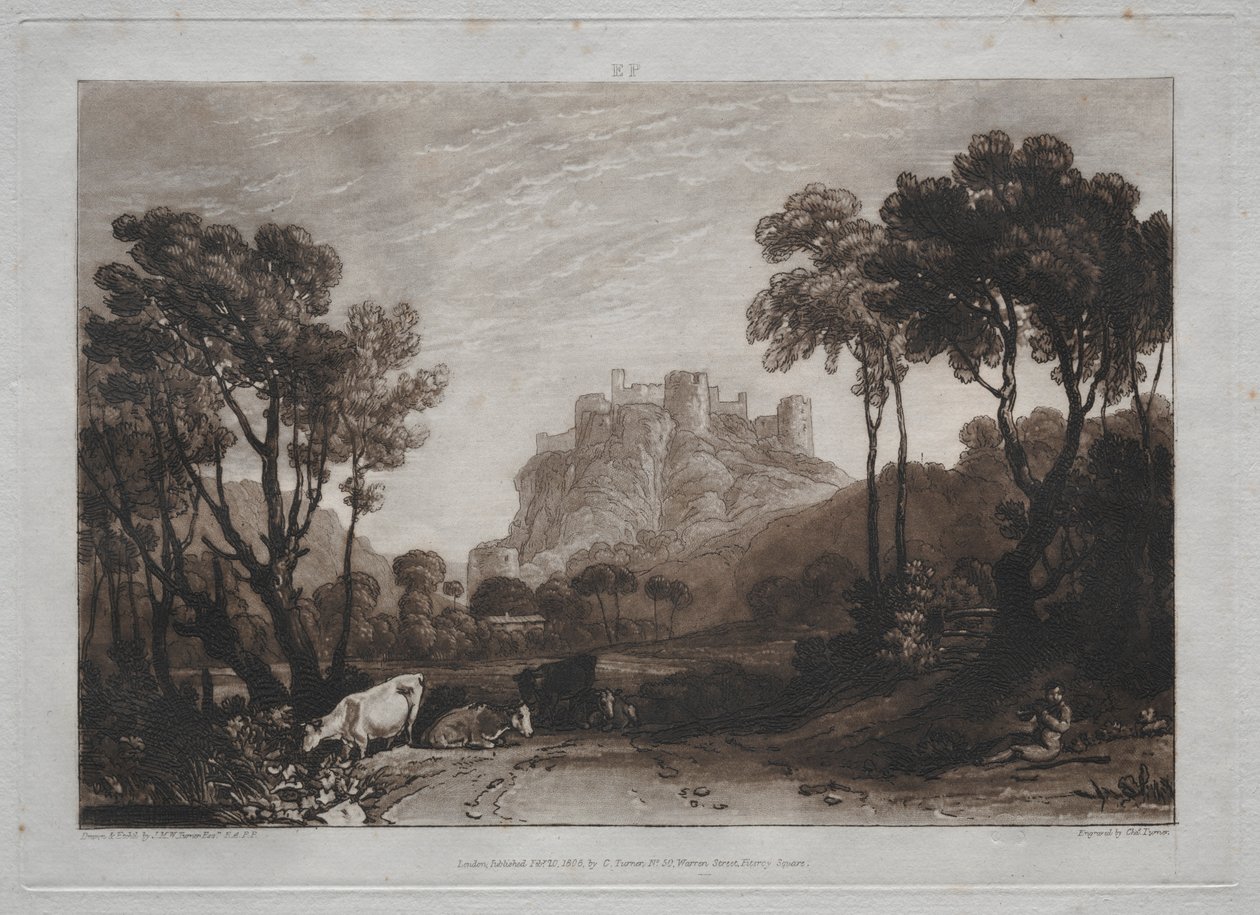 Liber Studiorum: Het kasteel boven de weiden door Joseph Mallord William Turner