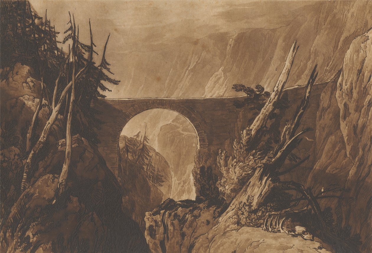 Kleine Duivelsbrug over de Reuss boven Altdorf, Zwitserland door Joseph Mallord William Turner